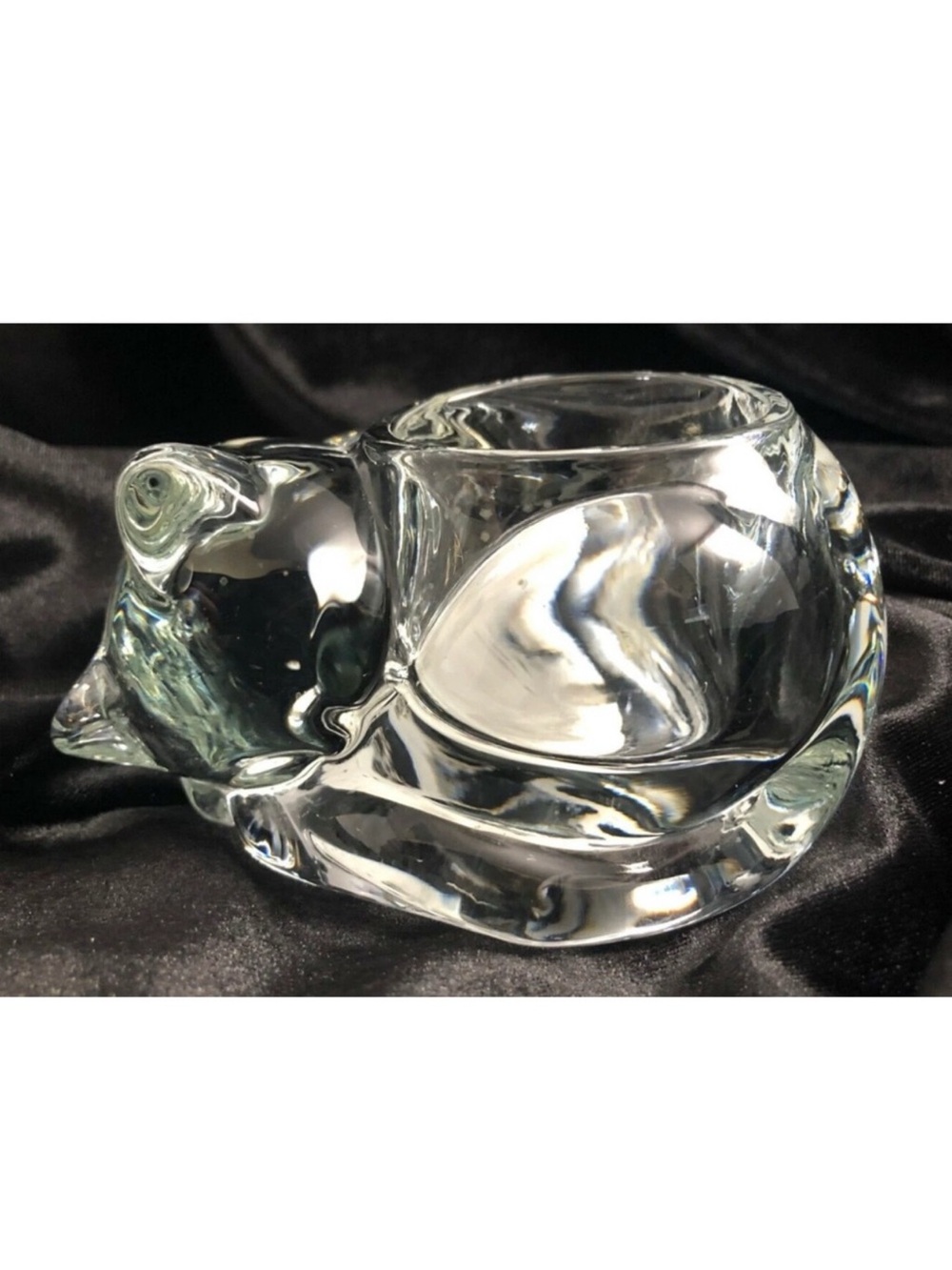 Indiana Glass Sleeping‎ Cat Tea Candle Light Holder Art Glass